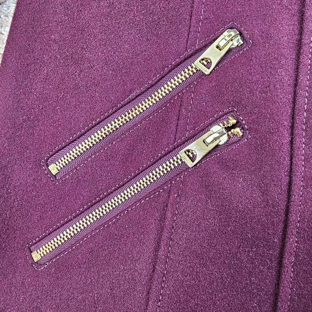 Guess LA Vintage Wool-Blend Moto-Style Gold Zip Detail Coat Wine Women's Large - Picture 6 of 12